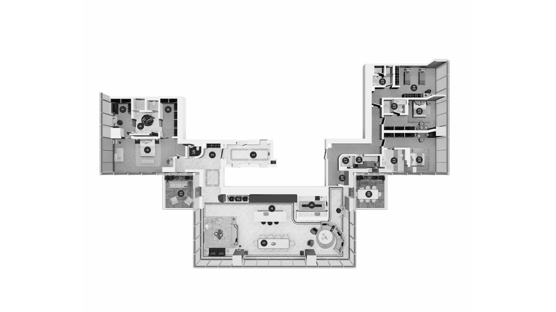 Планировка квартиры 4 спальни в ЖК Waldorf Astoria Residences № 11009