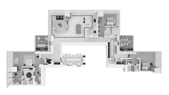 Планировка квартиры 3 спальни в ЖК Waldorf Astoria Residences № 11008 (2D)